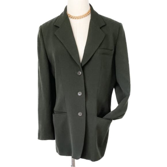 Vintage 90s AKA Eddie Bauer olive green 100% wool jersey knit jacket size 8 M - Picture 1 of 7